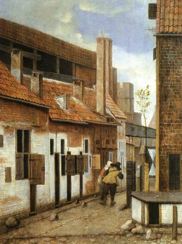 Jacobus Vrel Street Scene with Two Figures Walking Away oil painting image